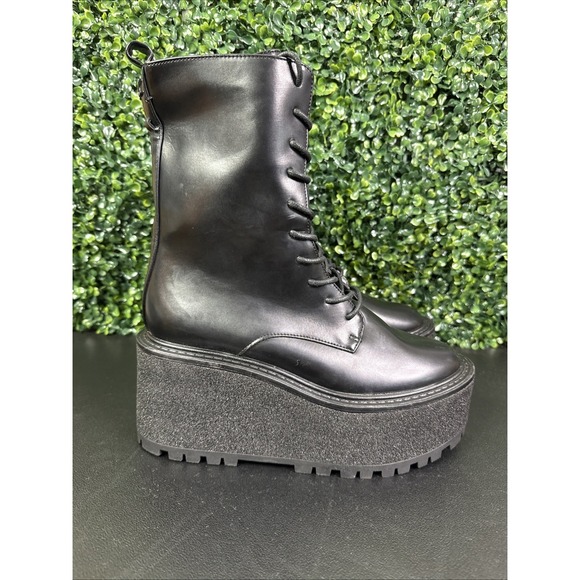 Circus NY by Sam Edelman Slater Black Faux Leather Combat Lace Up Boots Size 7.5 - Picture 4 of 12